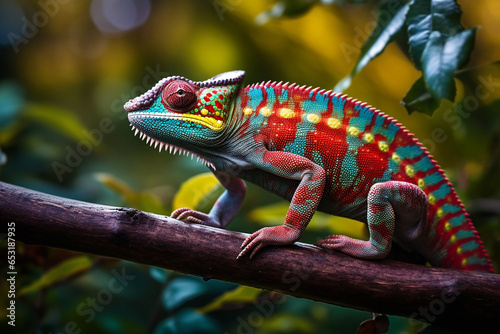 cute chameleon animal in the forest