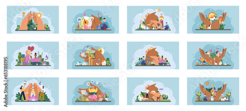 Wellbeing metaphor. Vector illustration. Wellbeing at work, key that unlocks performance Support of professional growth, road to professional excellence Support insurance, anchor during professional