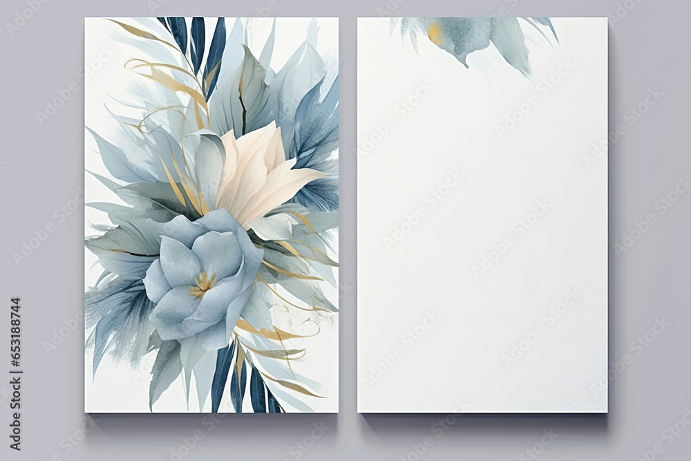 soft blue and navy blue Floral Design: Multi-Purpose Template for Wedding Invitations, Business Cards, Thank You Notes, Flyer, Poster,Cover ...
 - obrazy, fototapety, plakaty 