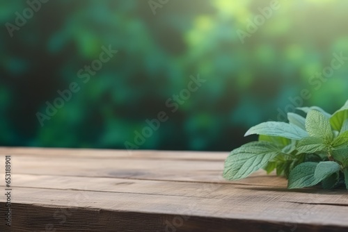 Mint herbs wooden. Organic plant. Generate Ai