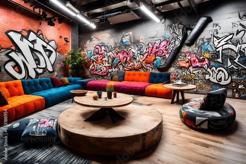 Modern Creative Loft with Plush Bean Bag Seating and Graffiti Wall concept about home 