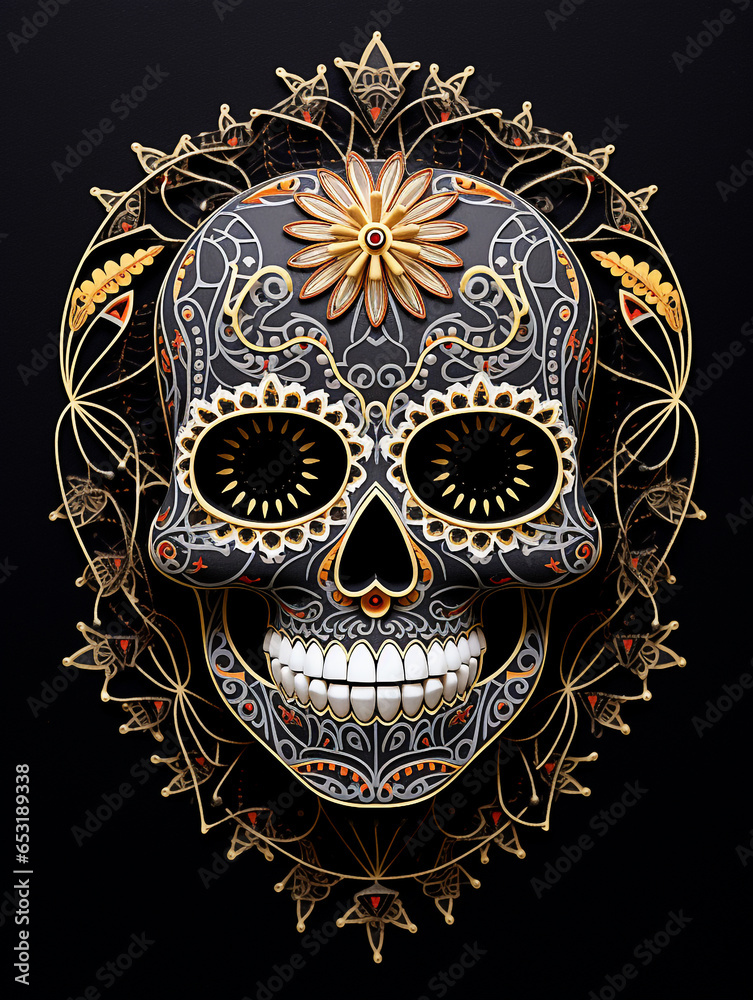 Ornate Mexican Sugar Skull, Day of the Dead Skull Ornate Mexican Sugar Skull, Day of the Dead Skull