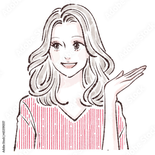 説明をする女性・女の子のイラスト素材