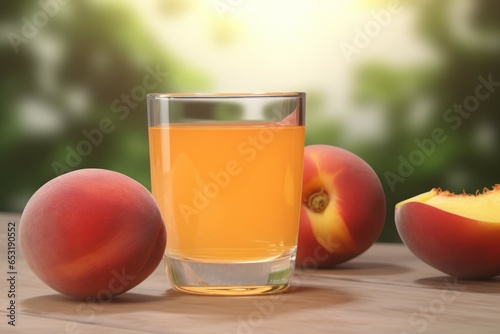 Peach juice glass food. Health shake. Generate Ai