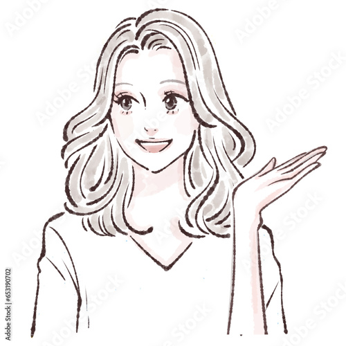 説明をする女性・女の子のイラスト素材
