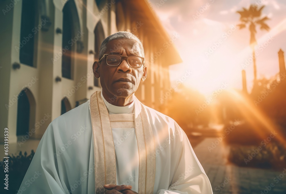 Priest church black african. Cross man religion. Generate Ai - obrazy, fototapety, plakaty 