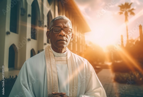 Priest church black african. Cross man religion. Generate Ai