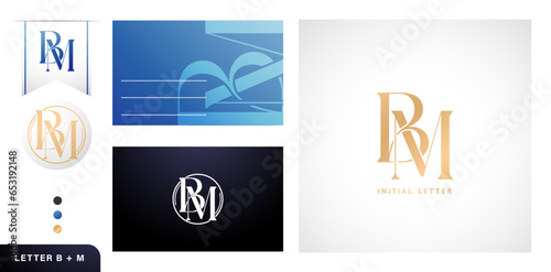 BM initial letters monogram logo type bundle. template logo with letter sign for business cards elements, branding company identity, advertisement materials golden foil, collages prints, ads campaigns
