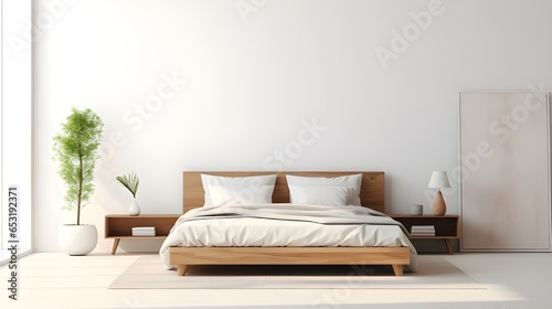 Bedroom modern interior warm white backdrop with furnish,copy space. © JuLady_studio