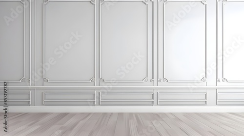 Grey colour classic wall background and white colour parquet.