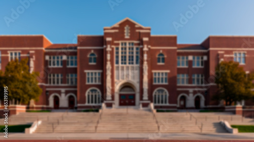 School or university building in classic Academic Gothic style. Blurred image for background textures. Concept of learning, studying, schools and classic architecture. Blurred image.