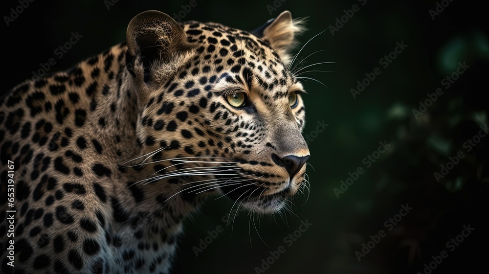 Naklejka premium portrait of leopard in black background