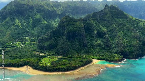 Aerial Kee beach Kauai near Kalalau Trailhead Hawaii photo