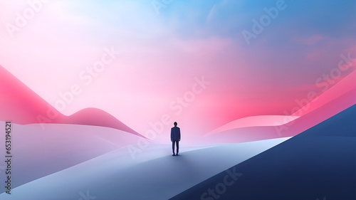 Minimalist and elegant background with soft gradients and a silhouette of a man standing on the middle. 