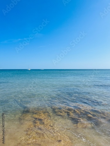 Beautiful blue sea horizon, blue sea and blue sky, natural seascape background