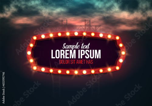 Shining retro billboard. Vintage bright sign board for your design. Vector illustration.