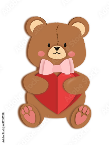 Isolated vector teddy bear with a heart in the Papercut style