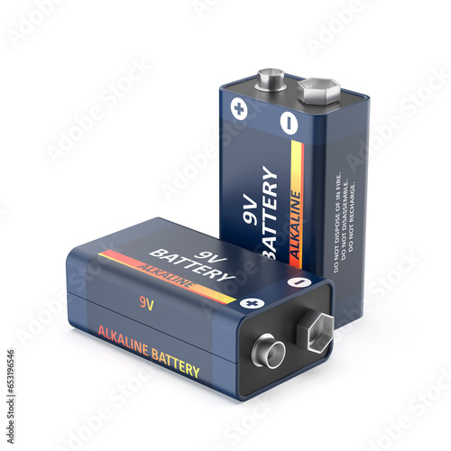 Fotografi Two nine volt batteries on white background