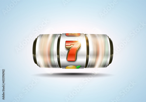 Slot machine. Lucky seven on slot machine. Vector illustration.