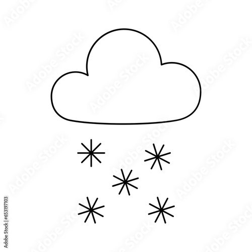 black icon - Cloud with snowflakes
Minimalist black and white illustration of a cloud with snowflakes falling, representing a wintry, cold weather forecast