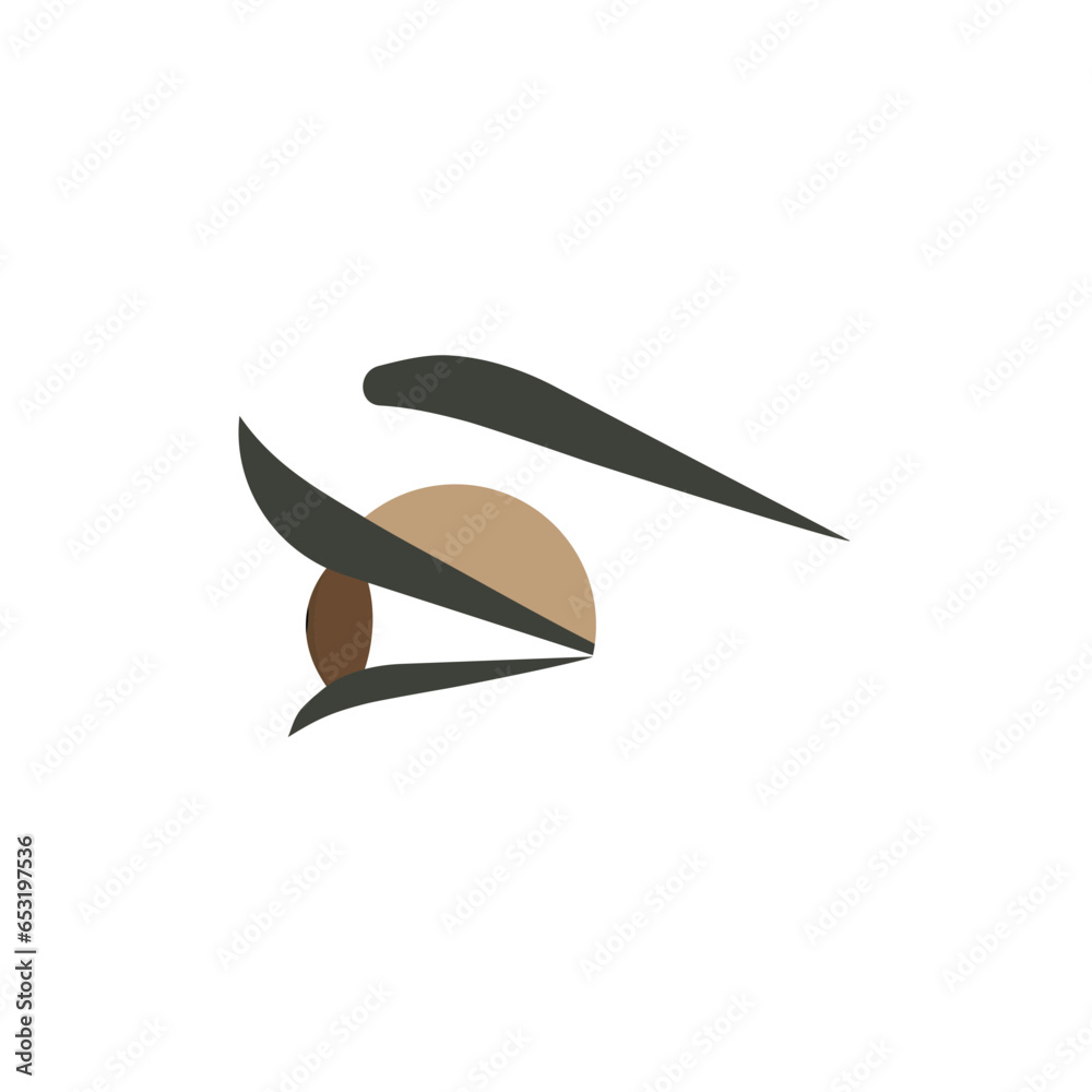 Obraz premium Simple illustration of a woman's eye in profile. Brown eye and eyebrow of woman. Vision, ophthalmology. Logo for the beauty salon. Lash extension, lash lift, brows.