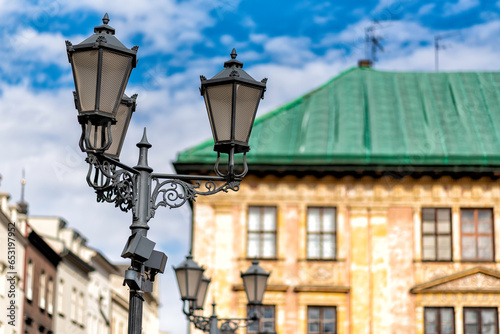 street light in the old town of Krakow in Poland