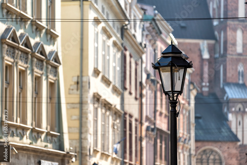 street light in the old town of Krakow in Poland