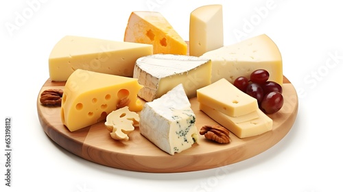 Assorted types of cheese separated on a plain transpare on the dark background,isolated.