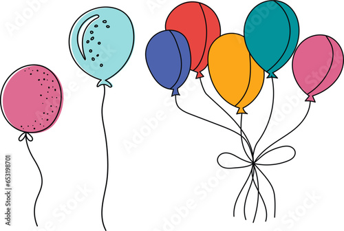 balloons sketch in doodle style on a white background, vector