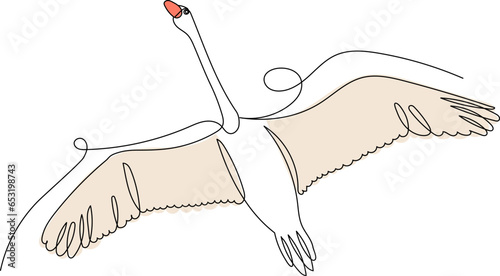 flying swan line drawing, sketch, on a white background, vector