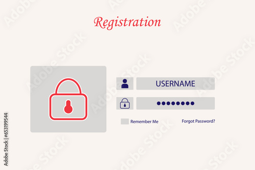 Image of registration on the site. Password and login management. Schematic image of registration