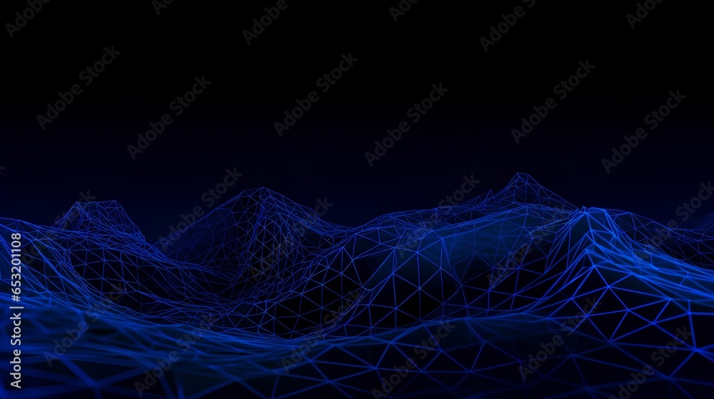 A blue wireframe structure set against a dark background, creating a ...