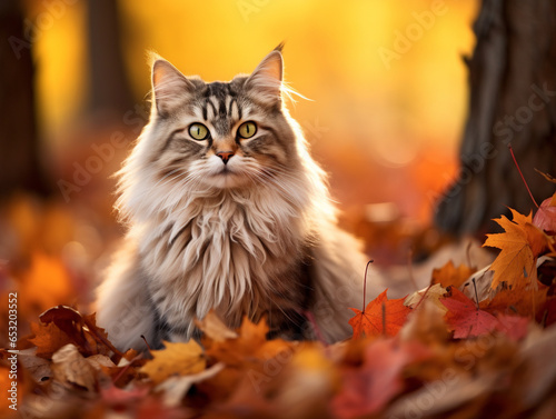 A Photo of a Cat in an Autumn Setting