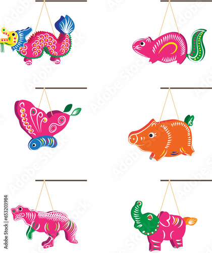 Animal glass paper lantern vector illustration