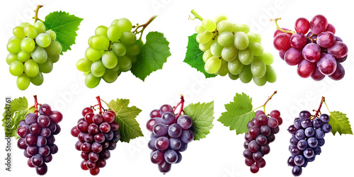 Set of grapes with transparent background, gree, red, purple grave fruit 