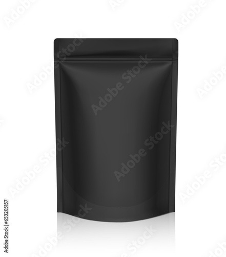 Black pouch bag mockup. Vector illustration on white background. Can be use for template your design, presentation, promo, ad. EPS10.