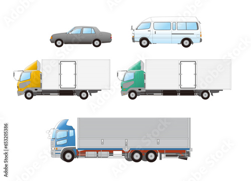 車　ワゴン車　トラック　illustratorスウォッチで線の色変更可能