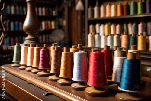 spools of thread in a traditional tailoring shop photo