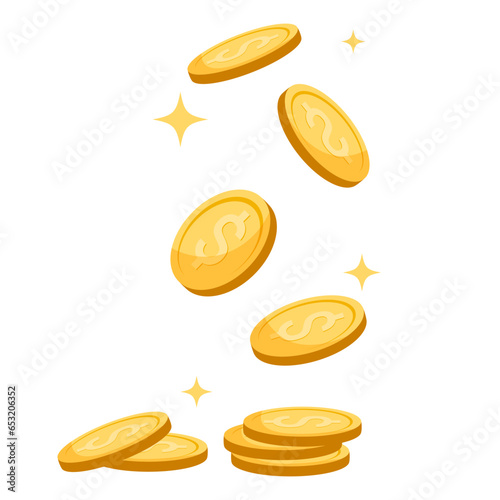 Flat golden dollar coins success, money, luck concept illustration decoration