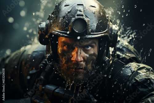 Navy SEAL conducting underwater demolition training, Generative AI