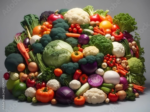 Various types of fresh colorful vegetables. World Vegan Day, world food day, world vagetarian day. Generative AI 