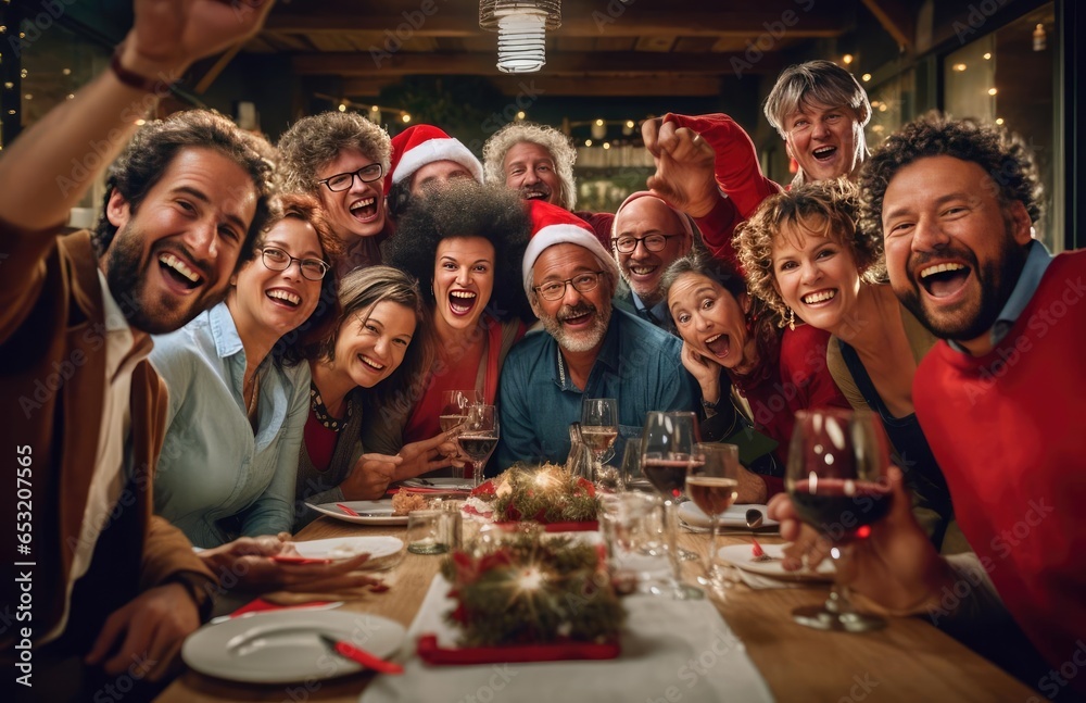 A group of friends at the festive Christmas table