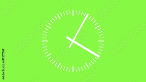 green screen animation, timelapse analog clock, circle clock 12.00, complete loop