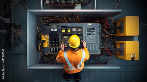 Technical engineer checking and installing solar inverter.