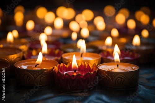 close up of lit candles in a kinara