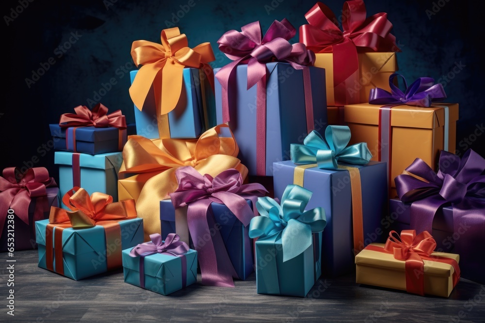 Fototapeta premium multiple gift boxes with colorful ribbons