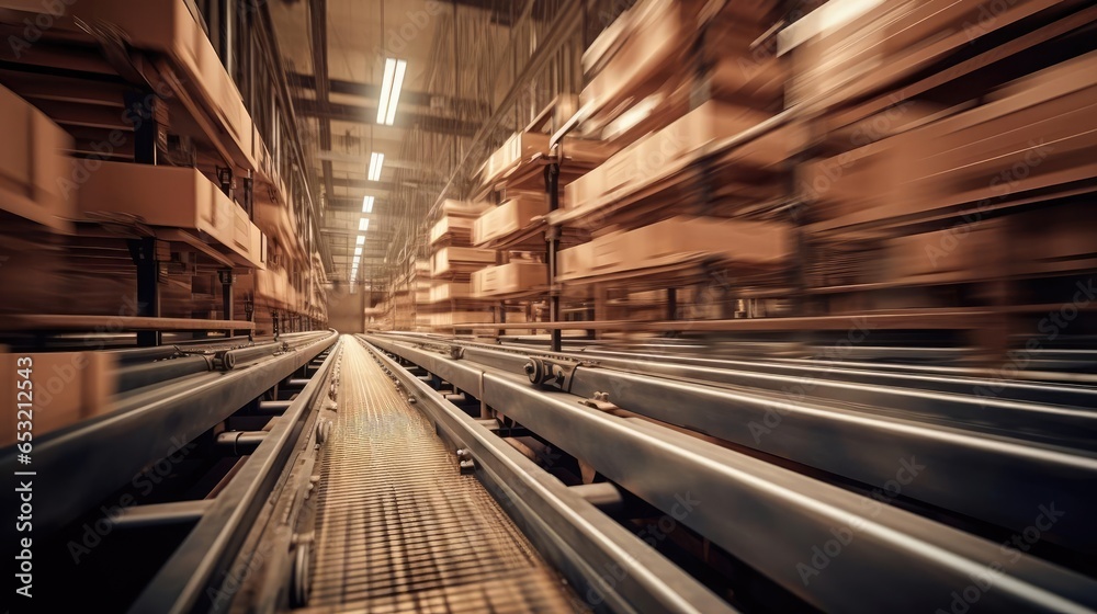 Conveyor belt with cardboard boxes