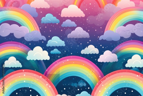 Cute rainbow on pattern background. Generative AI
