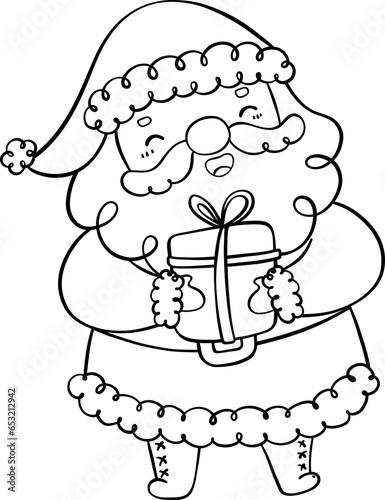 Cute Santa Claus outline with gift box