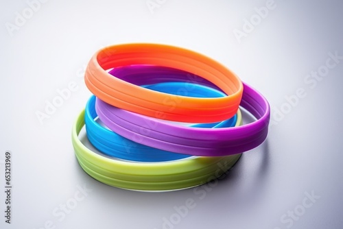 a set of fitness bands of different colors